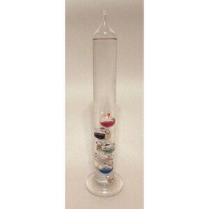 Vintage Galileo Thermometer 10.5" Tall Glass Tube with 5 Floating Spheres